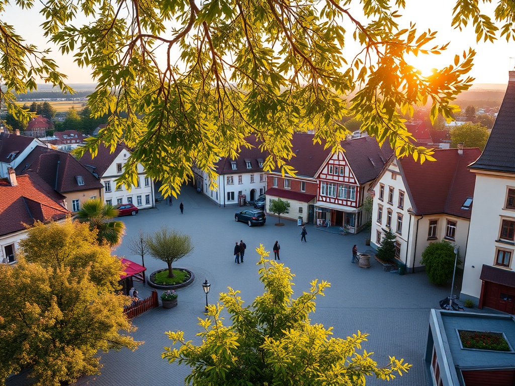 Białe kwiaty kasztanowca w pełnym rozkwicie na tle błękitnego nieba w Krasnymstawie.